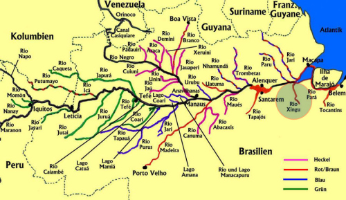 Map showing main Amazon tributaries